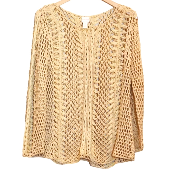 CHICO'S 3 (L) LIGHT BUTTERSCOTH CHRISTY CROCHET PULLOVER SWEATER - Picture 3 of 7